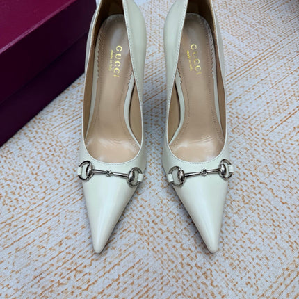 GUCCI 26S HORSEBIT PUMPS 105 MM IN CREAM WHITE SMOOTH CALFSKIN