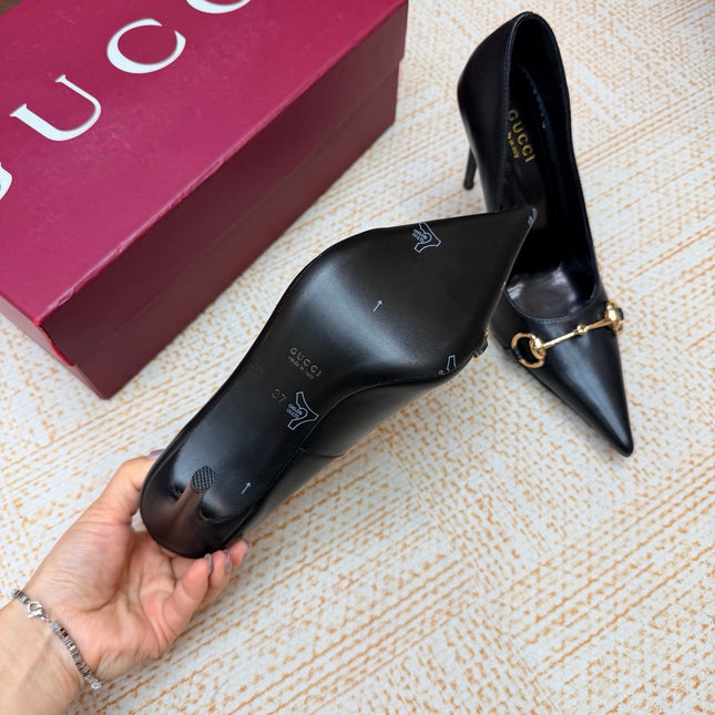 GUCCI 26S HORSEBIT PUMPS 105 MM IN BLACK SMOOTH CALFSKIN