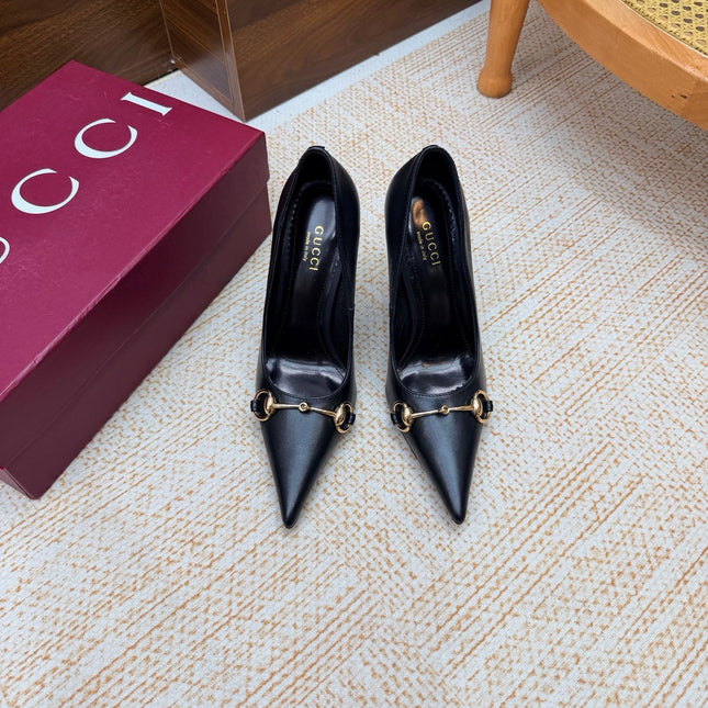 GUCCI 26S HORSEBIT PUMPS 105 MM IN BLACK SMOOTH CALFSKIN