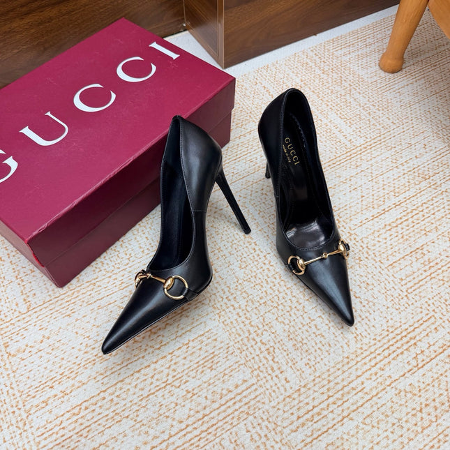 GUCCI 26S HORSEBIT PUMPS 105 MM IN BLACK SMOOTH CALFSKIN