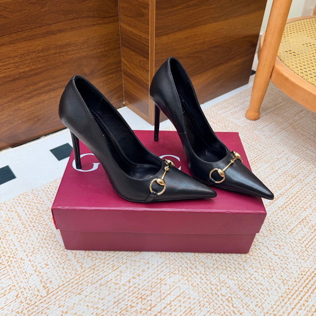 GUCCI 26S HORSEBIT PUMPS 105 MM IN BLACK SMOOTH CALFSKIN