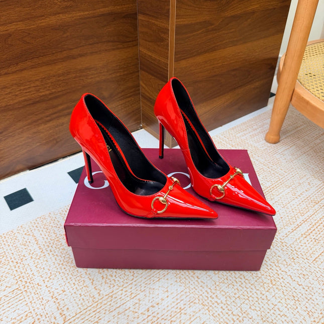 GUCCI 26S HORSEBIT PUMPS 105 MM IN RED PATENT CALFSKIN