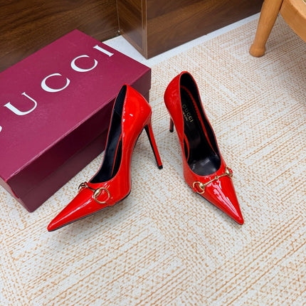 GUCCI 26S HORSEBIT PUMPS 105 MM IN RED PATENT CALFSKIN