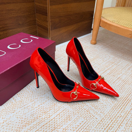 GUCCI 26S HORSEBIT PUMPS 105 MM IN RED PATENT CALFSKIN