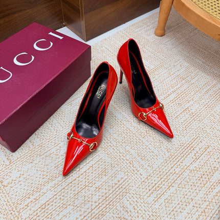 GUCCI 26S HORSEBIT PUMPS 105 MM IN RED PATENT CALFSKIN