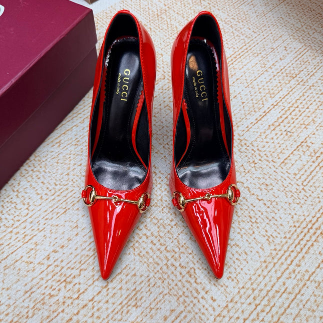 GUCCI 26S HORSEBIT PUMPS 105 MM IN RED PATENT CALFSKIN