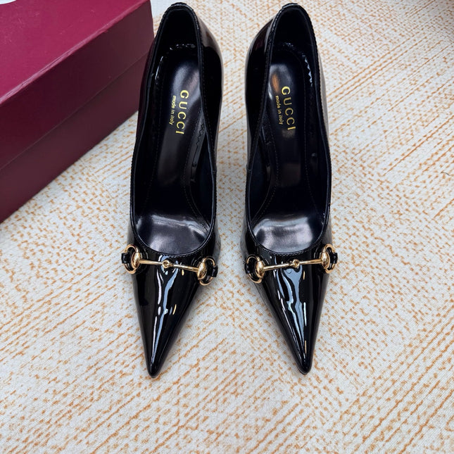 GUCCI 26S HORSEBIT PUMPS 105 MM IN BLACK PATENT CALFSKIN