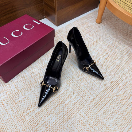 GUCCI 26S HORSEBIT PUMPS 105 MM IN BLACK PATENT CALFSKIN