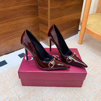 GUCCI 26S HORSEBIT PUMPS 105 MM IN DARK RED PATENT CALFSKIN