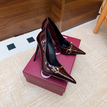 GUCCI 26S HORSEBIT PUMPS 105 MM IN DARK RED PATENT CALFSKIN