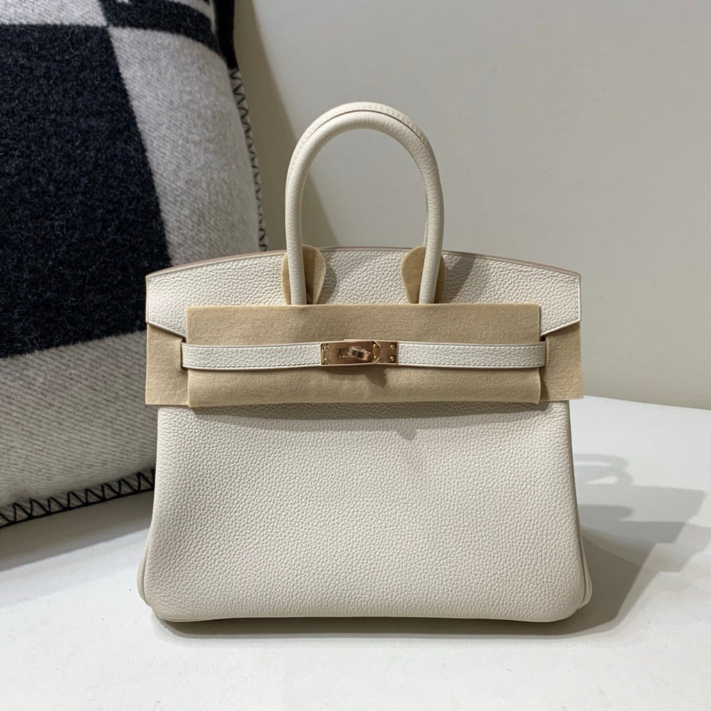 HM 25S BIRKIN BAG 25 CM IN BEIGE WHITE LAMBSKIN WITH ROSE GOLD HARDWARE