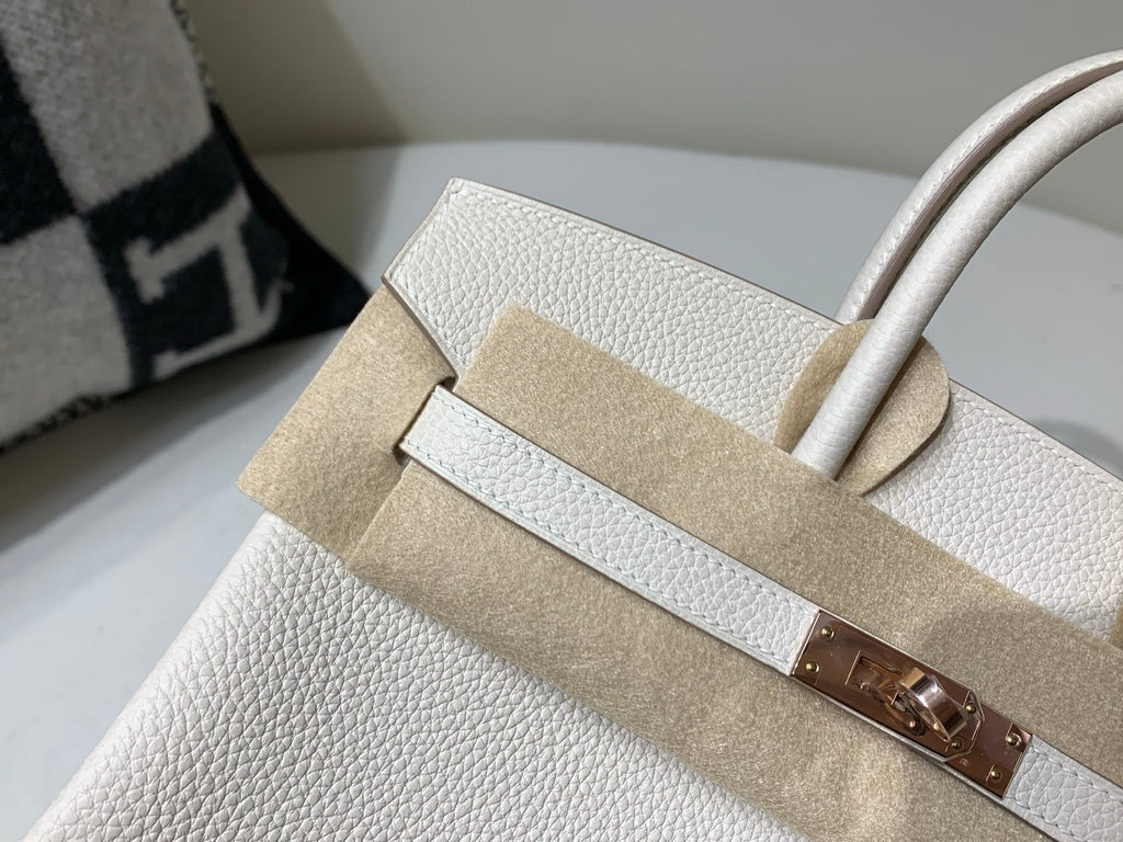 HM 25S BIRKIN BAG 25 CM IN BEIGE WHITE LAMBSKIN WITH ROSE GOLD HARDWARE