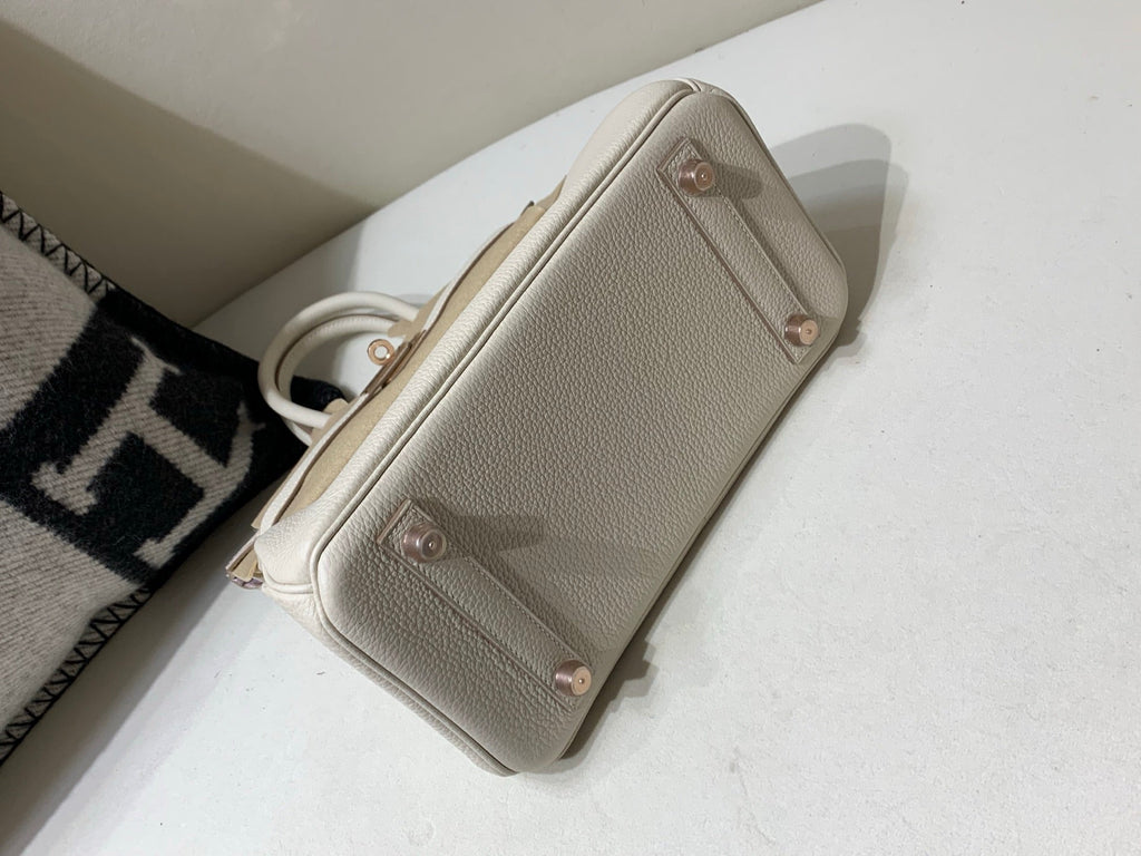 HM 25S BIRKIN BAG 25 CM IN BEIGE WHITE LAMBSKIN WITH ROSE GOLD HARDWARE
