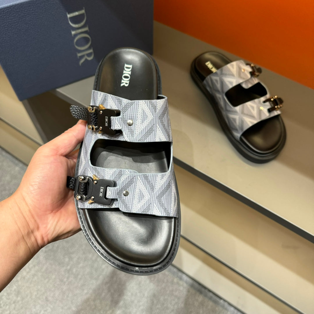 CD DOUBLE H-TOWN SANDAL PALE GRAY CALFSKIN