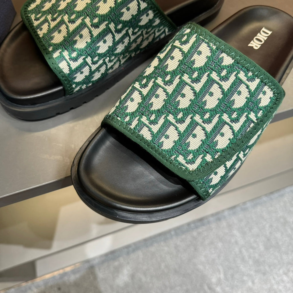 CD VELCRO STRAP SLIPPER DARK GREEN JACQUARD