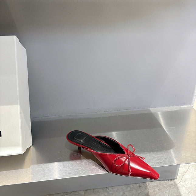 JACQUEMUS 26S HEELED MULES IN RED CALFSKIN