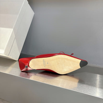 JACQUEMUS 26S HEELED MULES IN RED CALFSKIN
