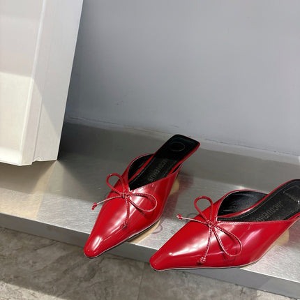 JACQUEMUS 26S HEELED MULES IN RED CALFSKIN