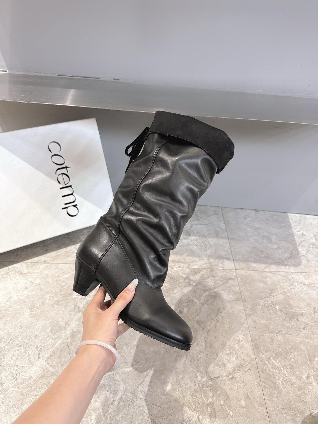 ALO 25S FOLD-OVER TALL BOOTS 50 MM IN BLACK LAMBSKIN