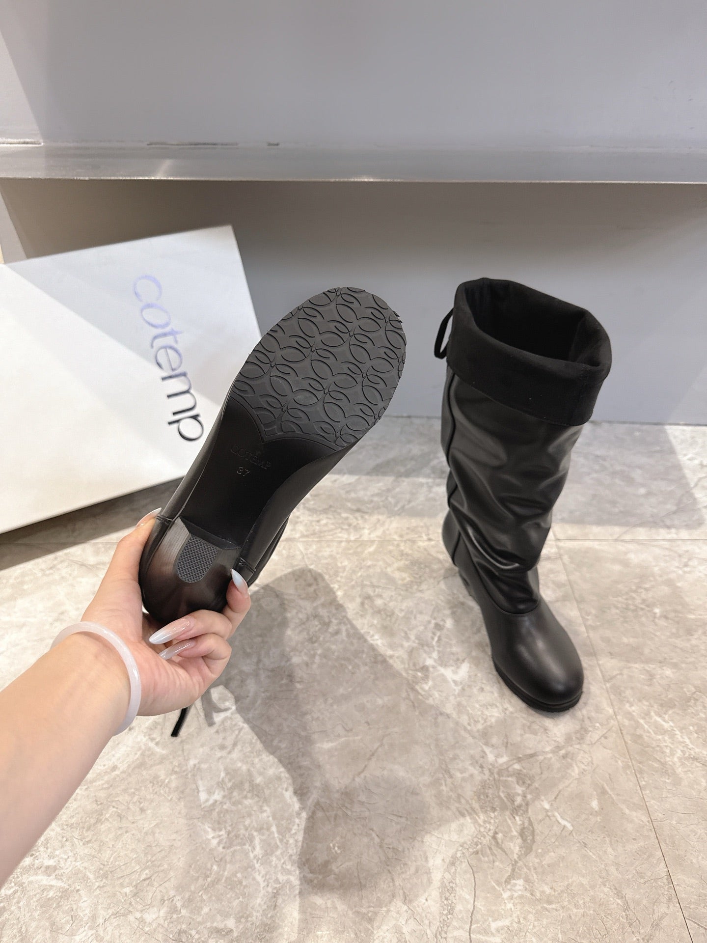ALO 25S FOLD-OVER TALL BOOTS 50 MM IN BLACK LAMBSKIN