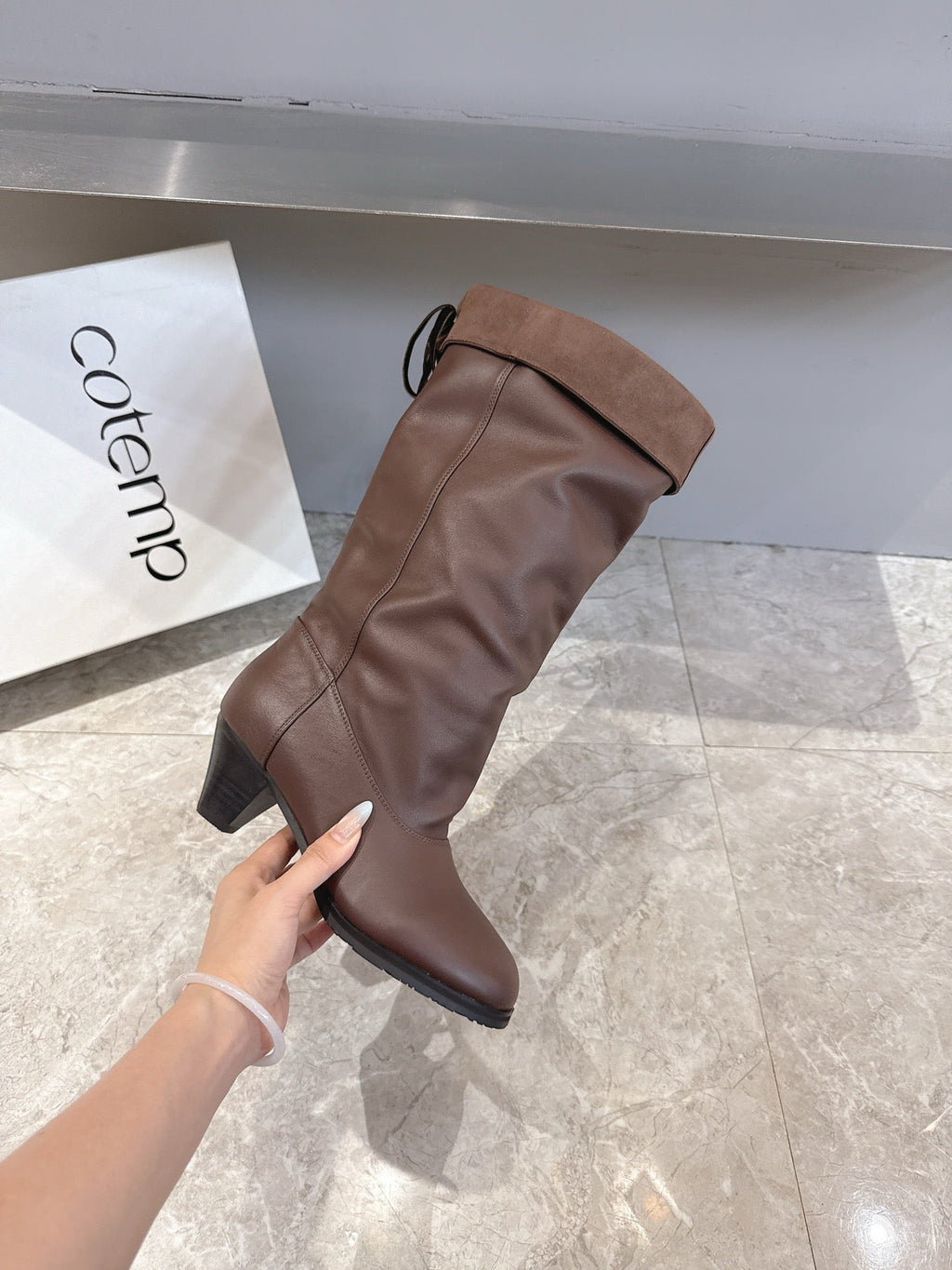 ALO 25S FOLD-OVER TALL BOOTS 50 MM IN DARK BROWN LAMBSKIN
