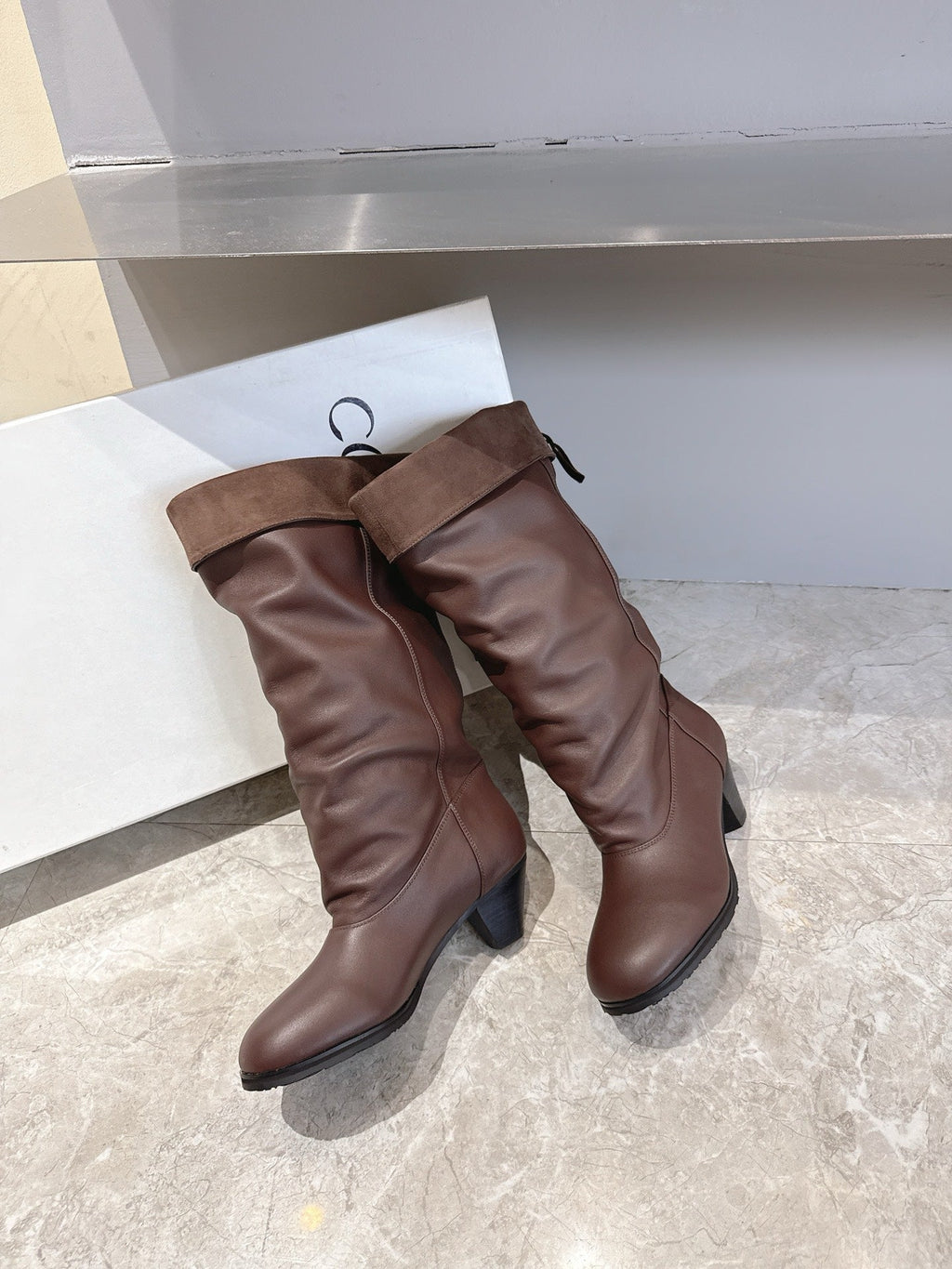 ALO 25S FOLD-OVER TALL BOOTS 50 MM IN DARK BROWN LAMBSKIN