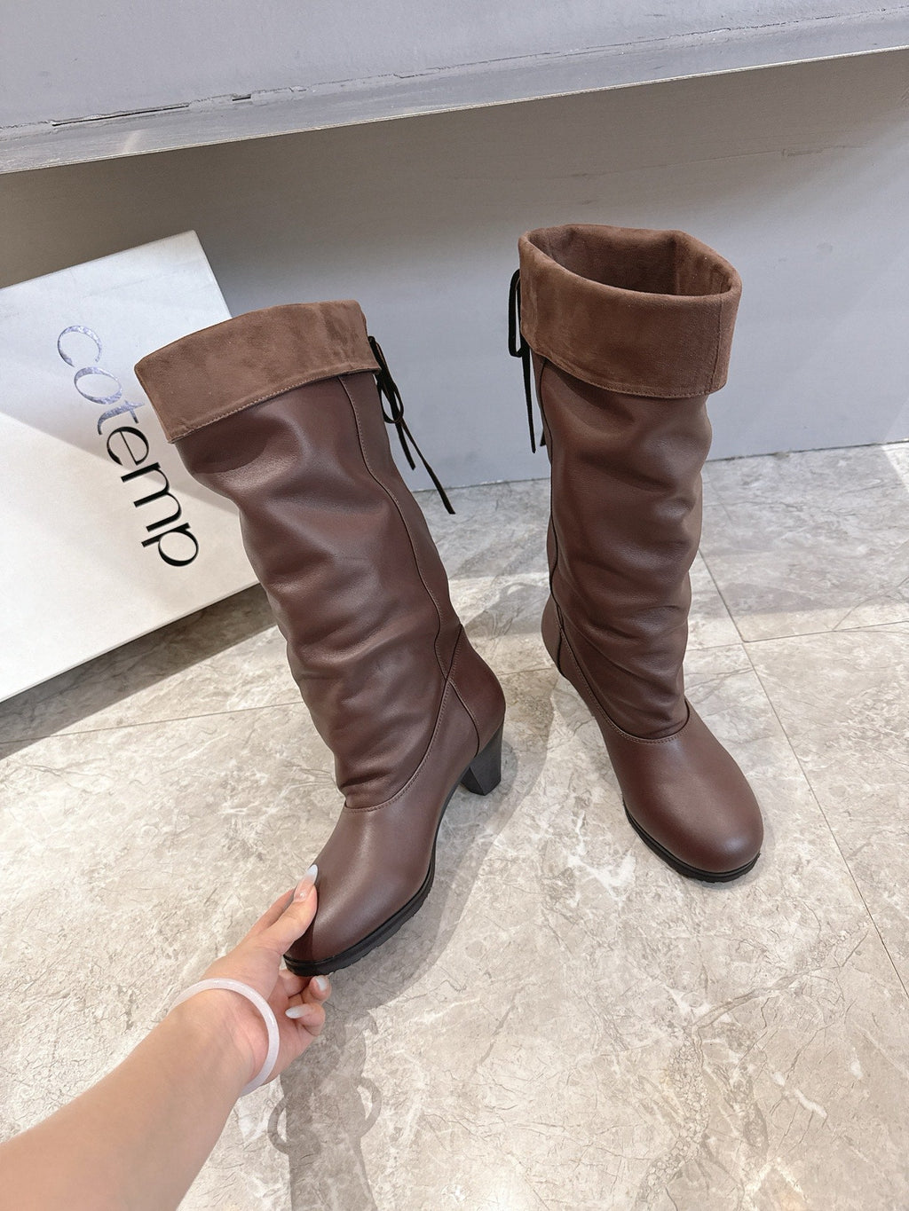 ALO 25S FOLD-OVER TALL BOOTS 50 MM IN DARK BROWN LAMBSKIN