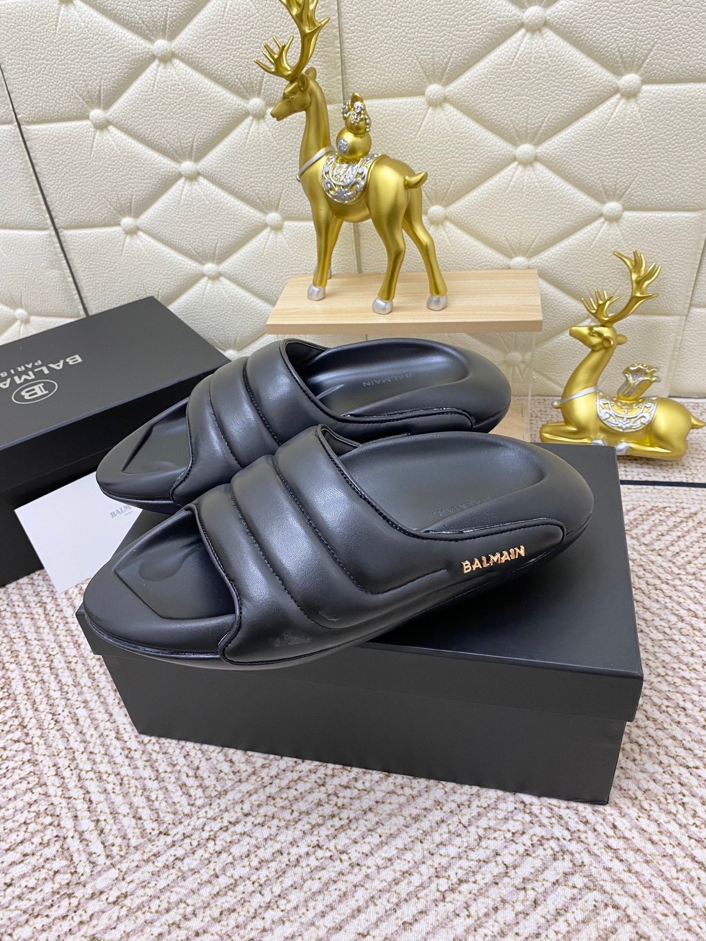 BALMAIN 25S BALMAIN MULES IN BLACK FULL CALFSKIN