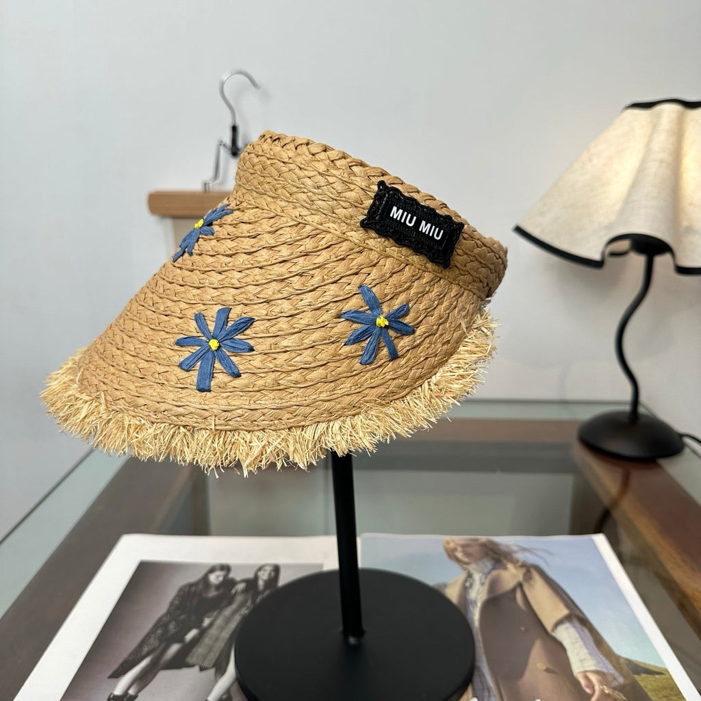 MIUMIU 26S FLORAL RAFFIA HAT 343487