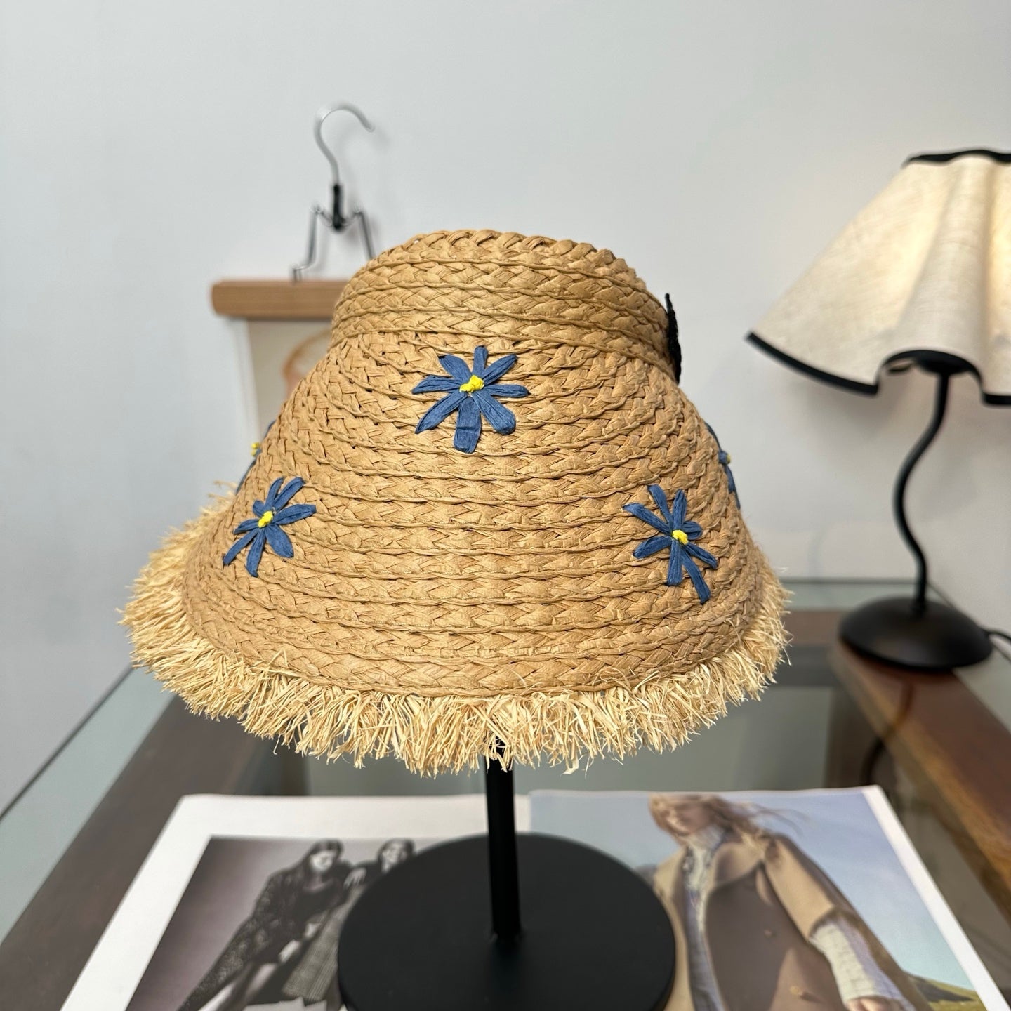 MIUMIU 26S FLORAL RAFFIA HAT 343487