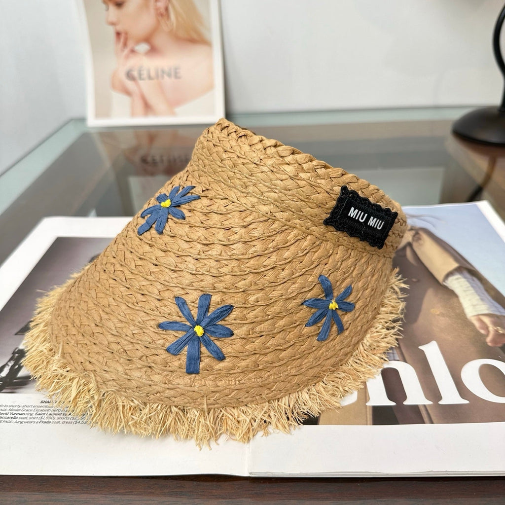 MIUMIU 26S FLORAL RAFFIA HAT 343487