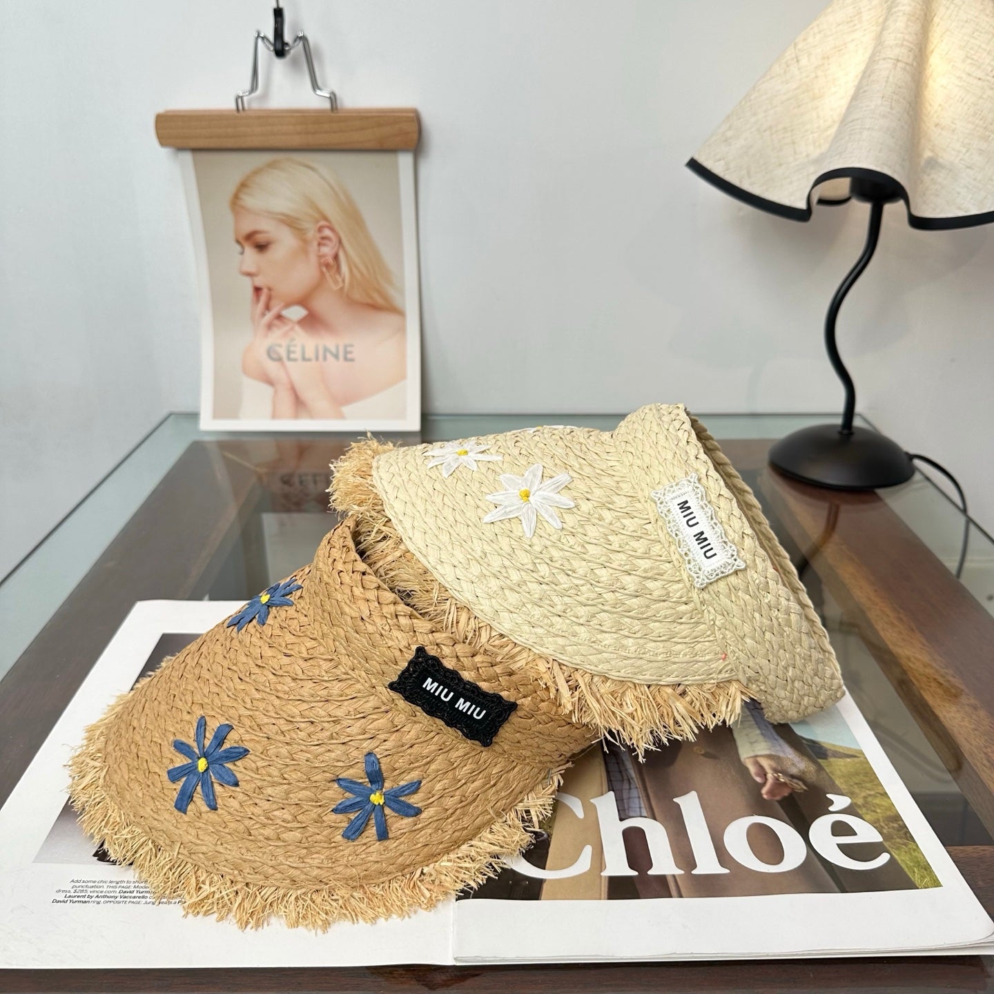 MIUMIU 26S FLORAL RAFFIA HAT 343488