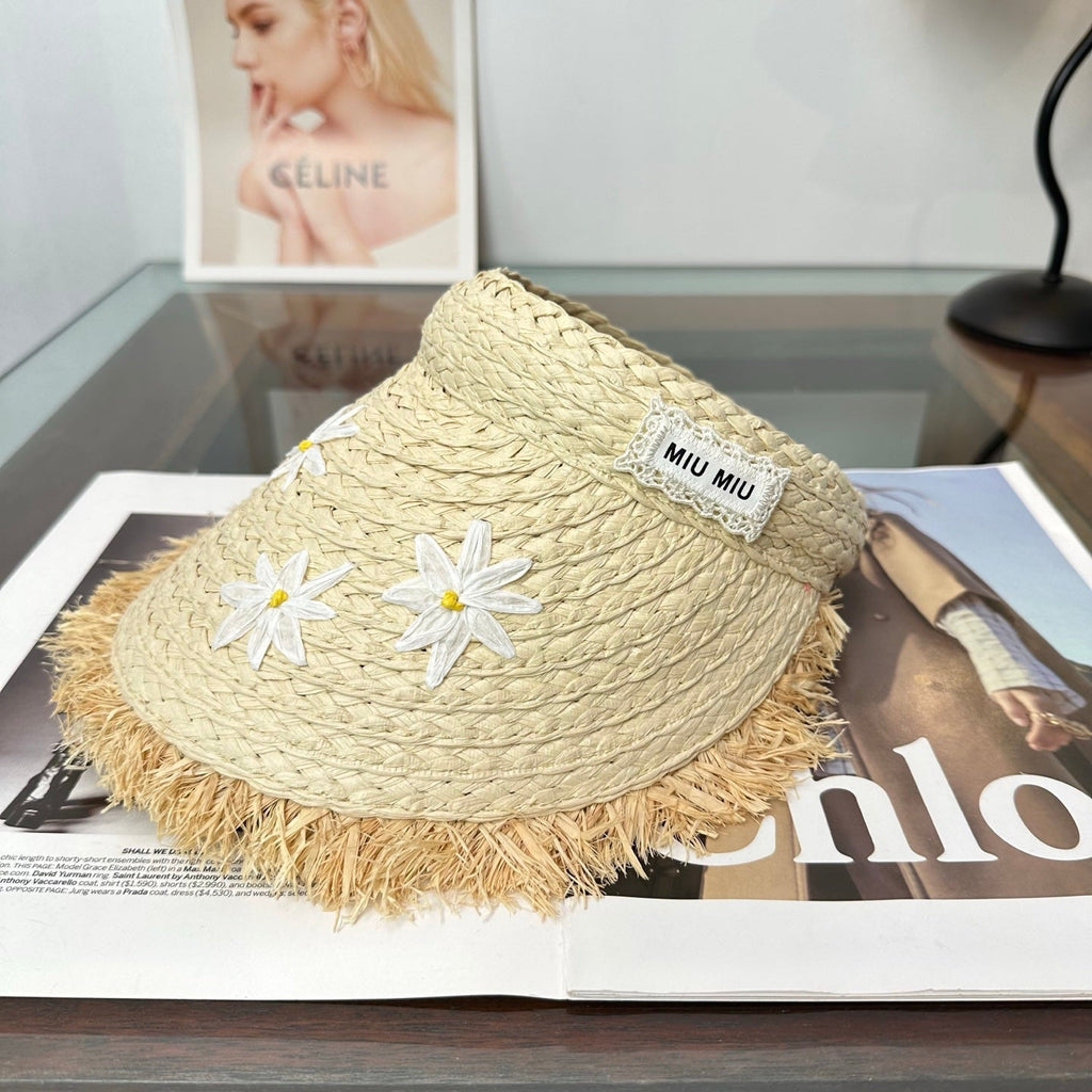 MIUMIU 26S FLORAL RAFFIA HAT 343488