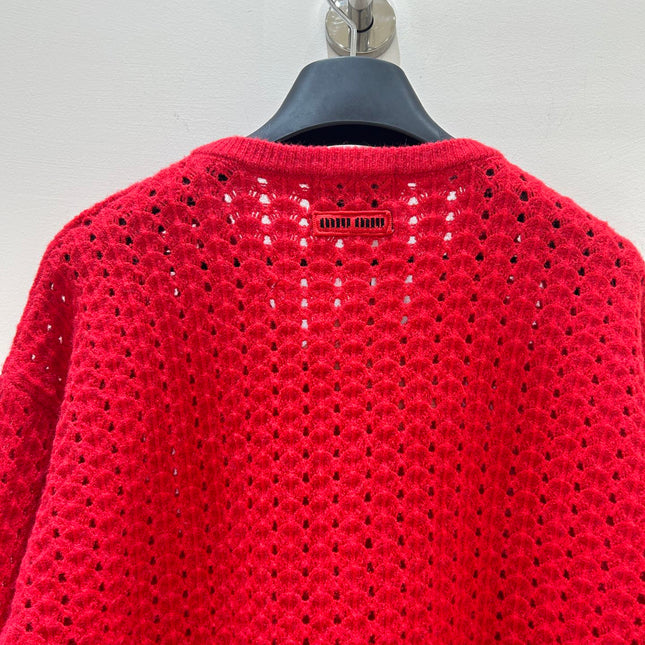 MIUMIU 26S V-NECK OPENWORK KNIT SWEATER 1429