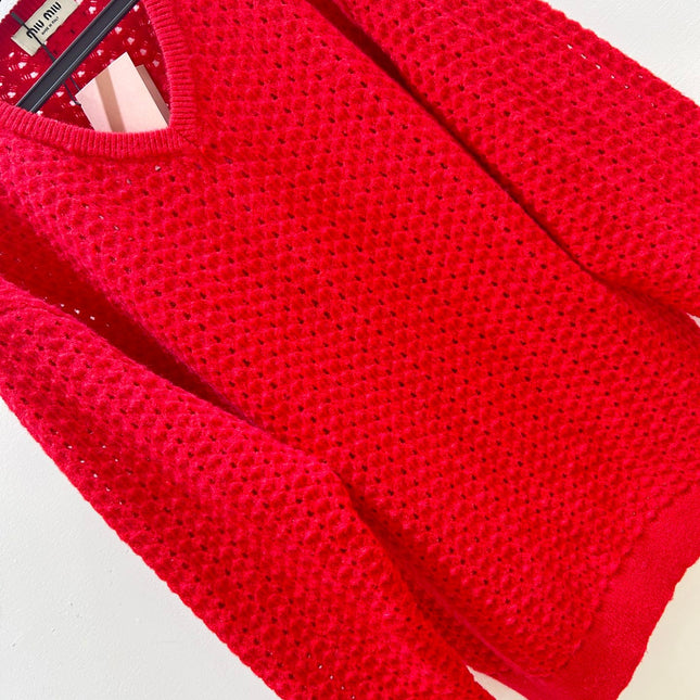 MIUMIU 26S V-NECK OPENWORK KNIT SWEATER 1429
