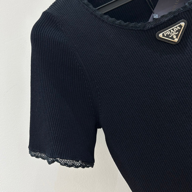 PRADA 26S SHORT-SLEEVE RIBBED KNIT TOP 1153