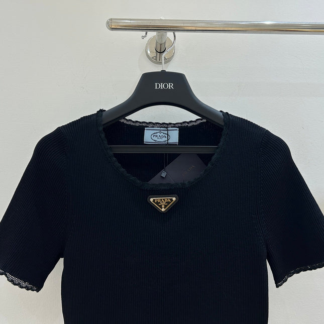 PRADA 26S SHORT-SLEEVE RIBBED KNIT TOP 1153