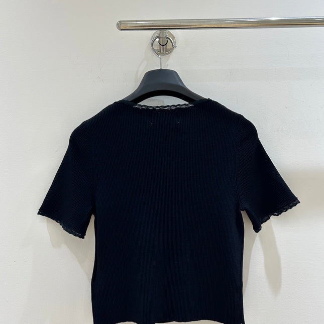 PRADA 26S SHORT-SLEEVE RIBBED KNIT TOP 1153