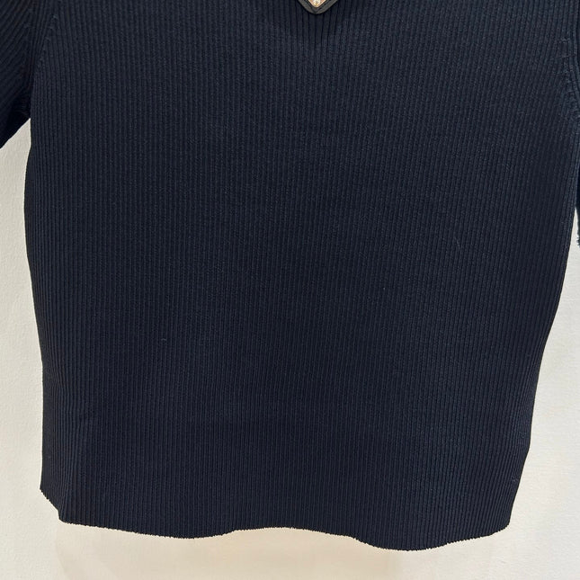 PRADA 26S SHORT-SLEEVE RIBBED KNIT TOP 1153