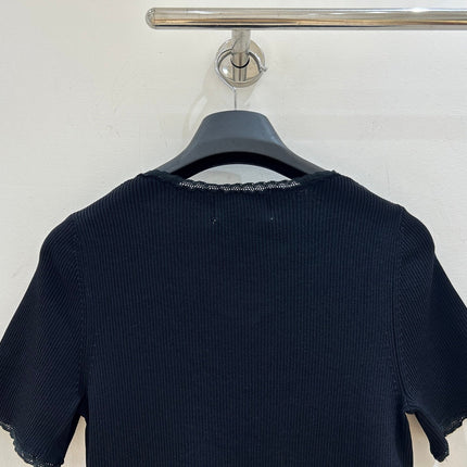 PRADA 26S SHORT-SLEEVE RIBBED KNIT TOP 1153