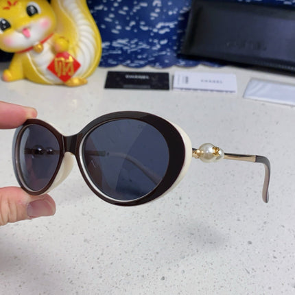 OVAL SUNGLASSES 640343 IN IVORY BROWN ACETATE METAL FRAME EMBOSSED PEARL