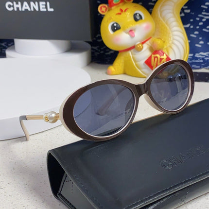 OVAL SUNGLASSES 640343 IN IVORY BROWN ACETATE METAL FRAME EMBOSSED PEARL