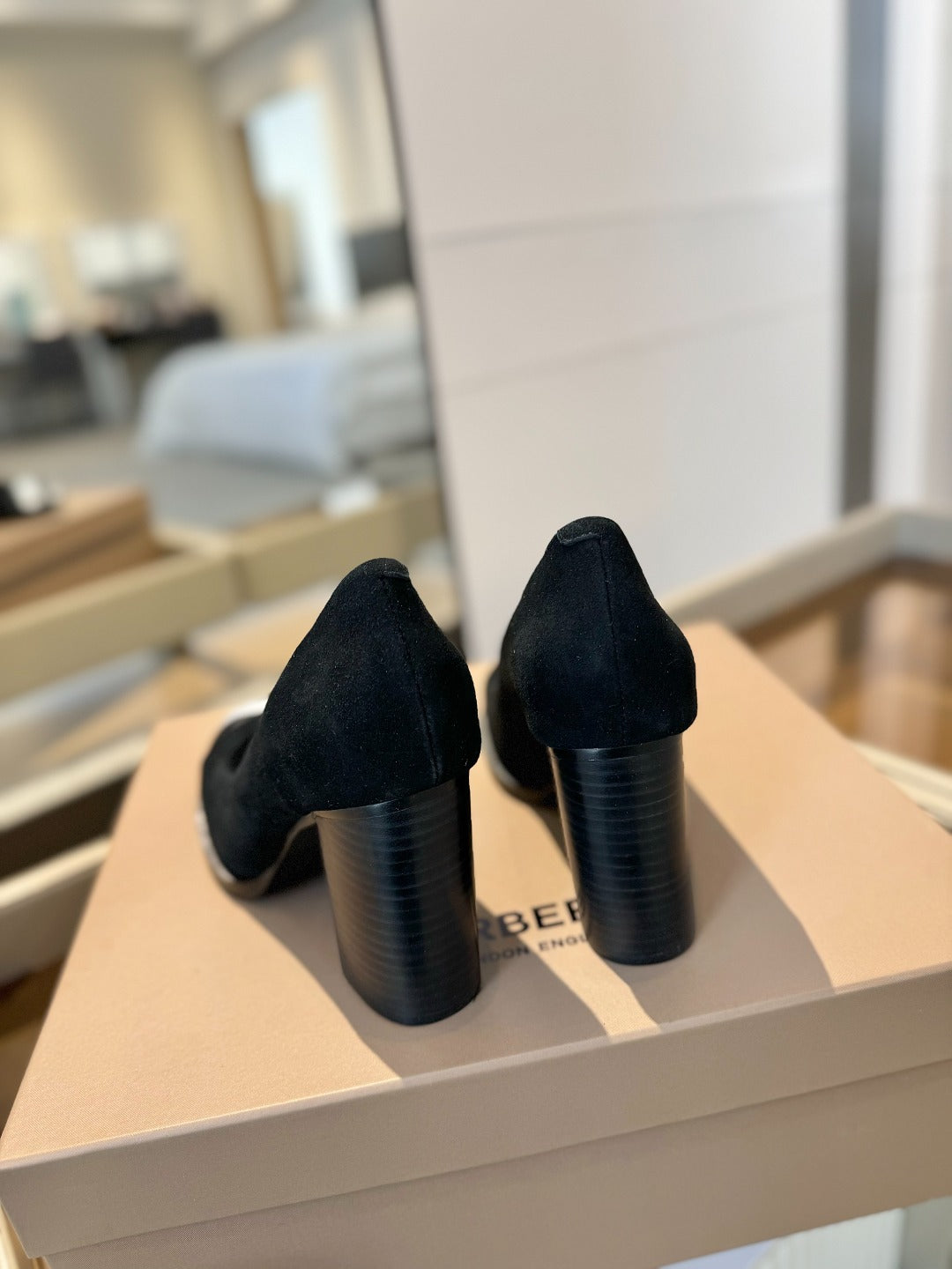 BURBERRY 26S HIGH HEELS 95 MM IN BLACK SUEDE