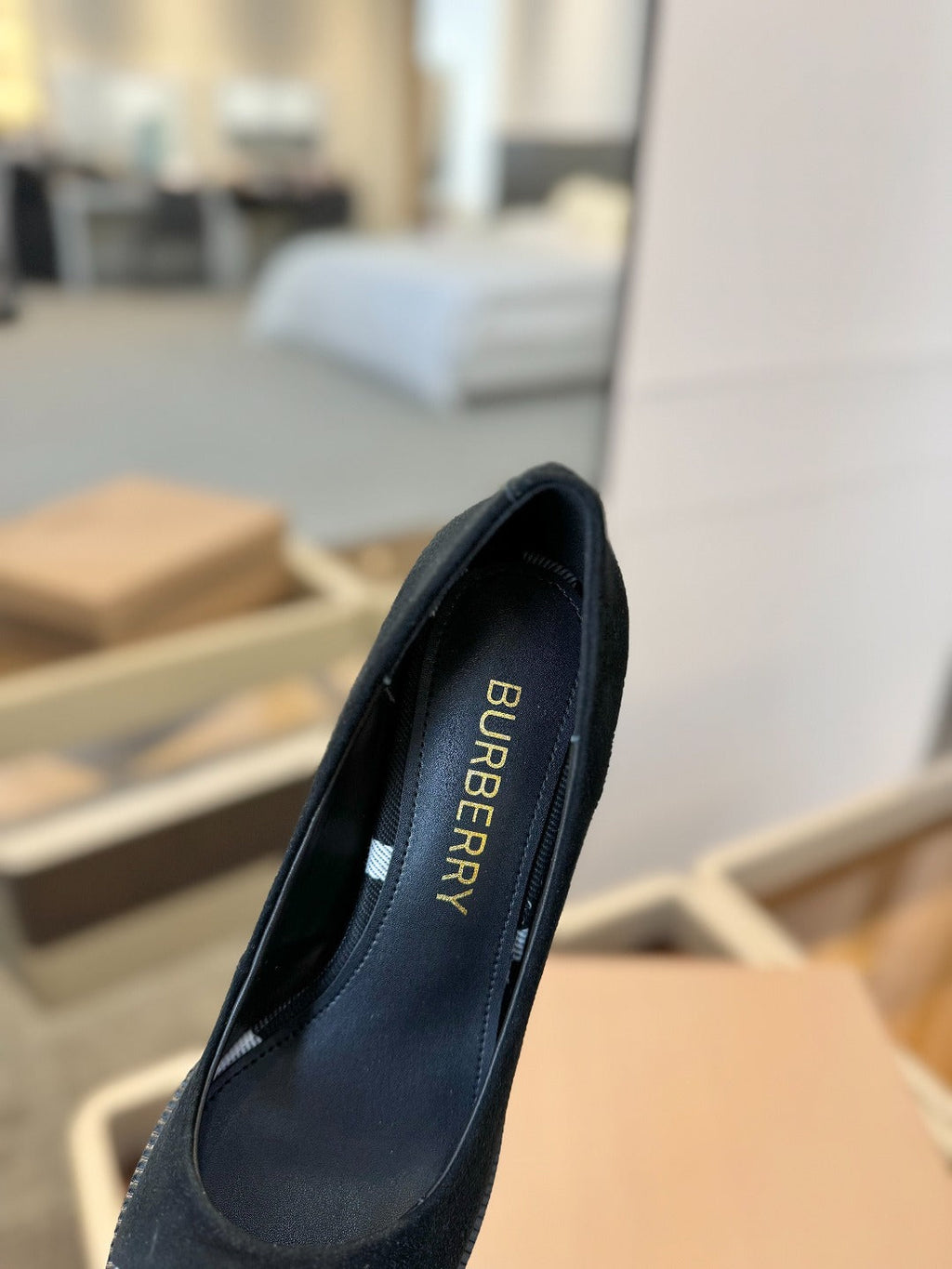 BURBERRY 26S HIGH HEELS 95 MM IN BLACK SUEDE
