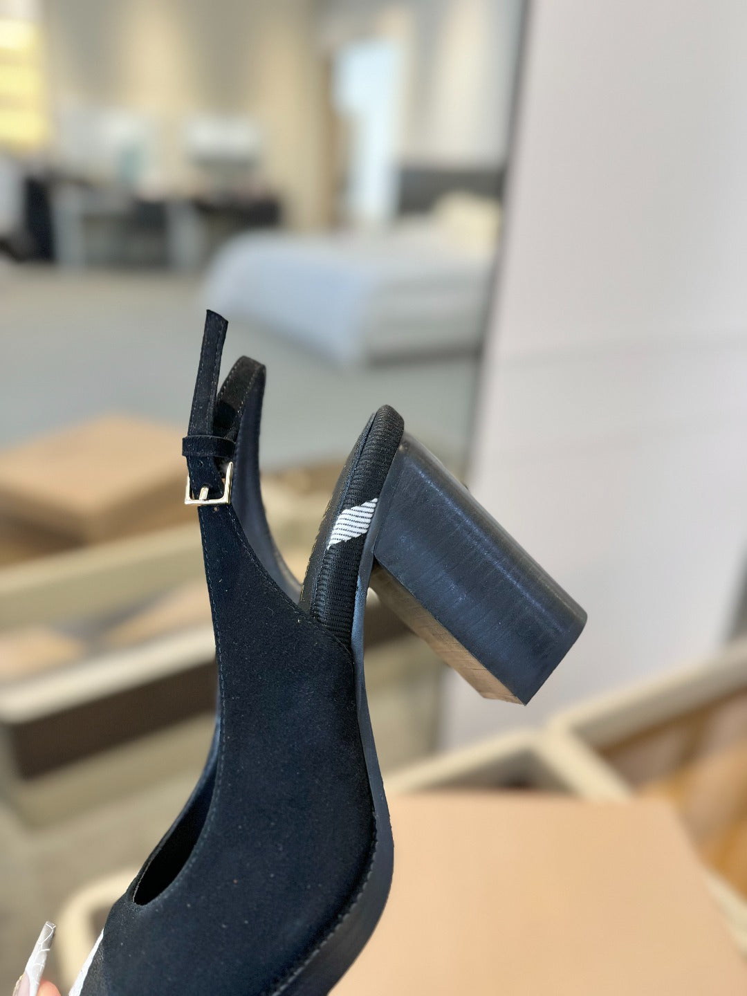 BURBERRY 26S VINTAGE CHECK TOE SLINGBACK BLOCK HEELS 95MM IN BLACK SUEDE