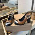 BURBERRY 26S VINTAGE CHECK TOE SLINGBACK BLOCK HEELS 95MM IN BROWN CALFSKIN