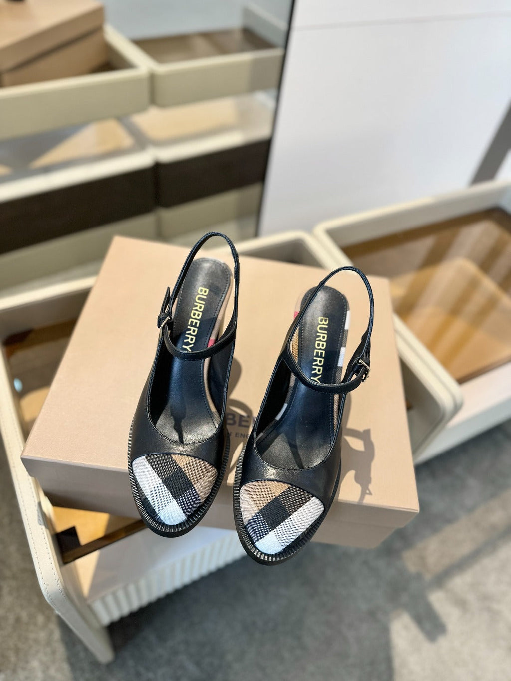 BURBERRY 26S SLINGBACK HEELS 95 MM IN BLACK CALFSKIN