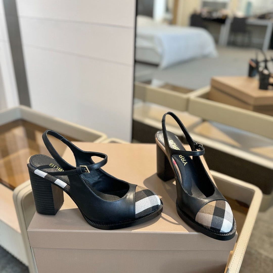 BURBERRY 26S SLINGBACK HEELS 95 MM IN BLACK CALFSKIN