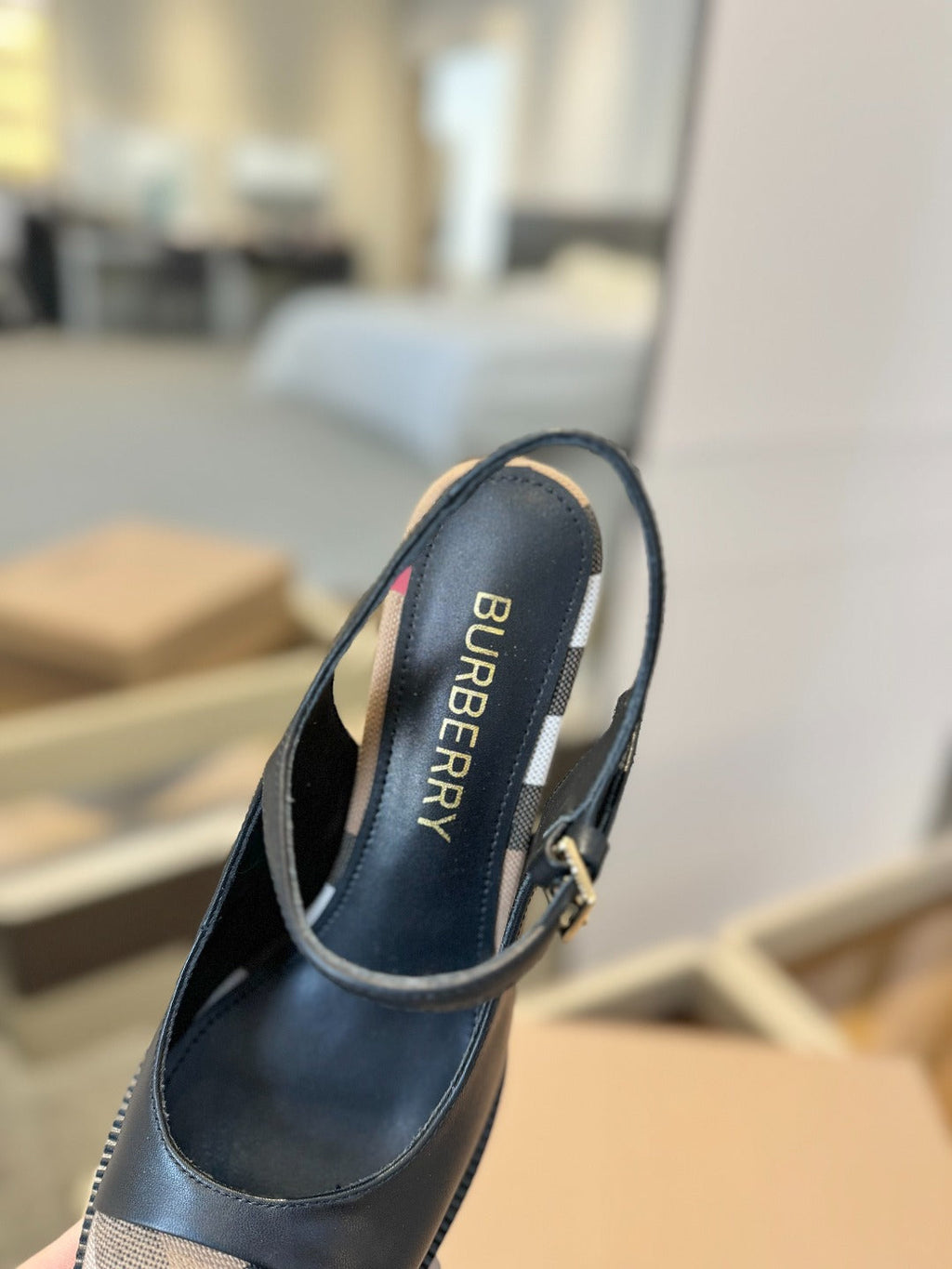 BURBERRY 26S SLINGBACK HEELS 95 MM IN BLACK CALFSKIN