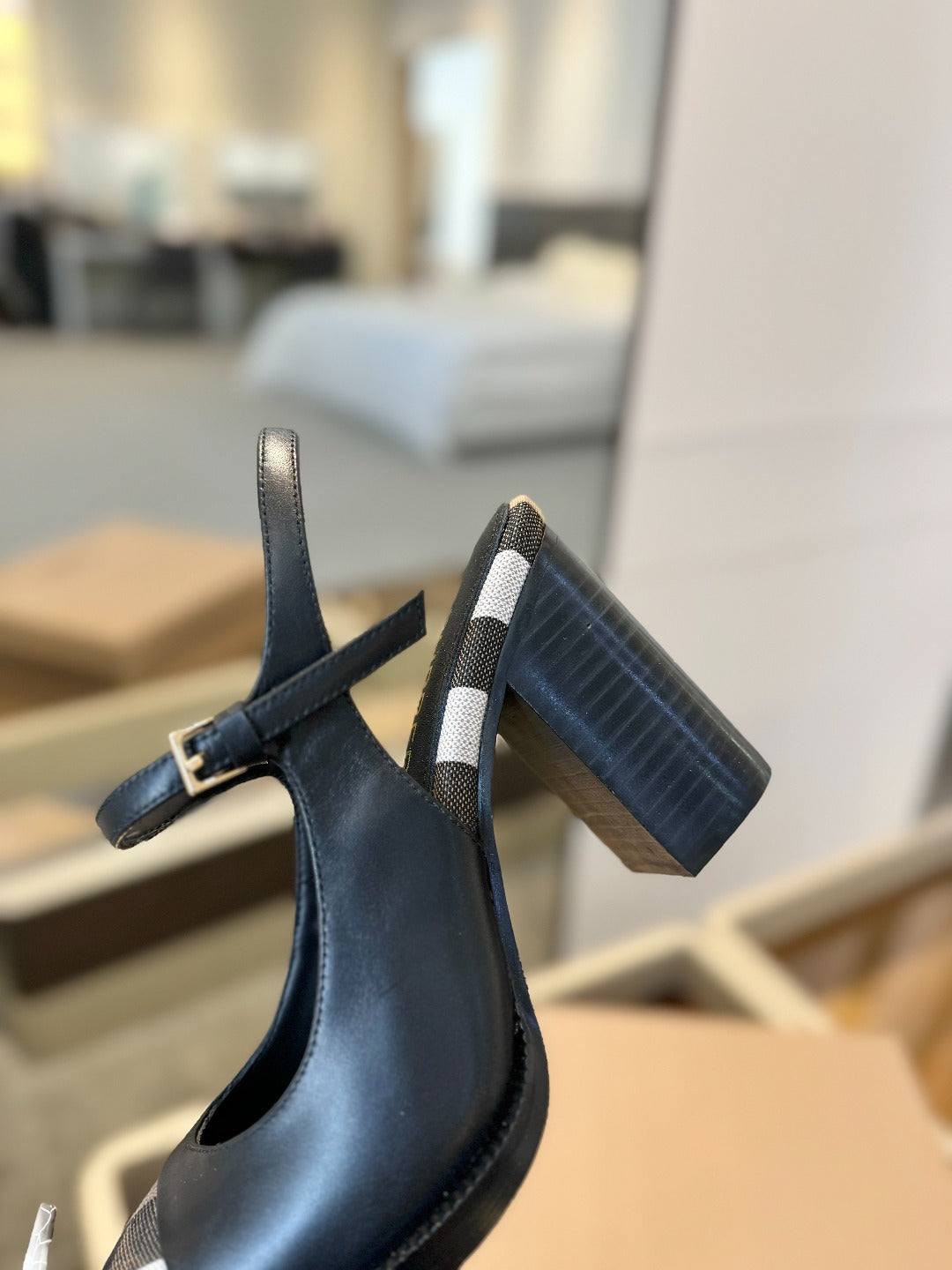 BURBERRY 26S SLINGBACK HEELS 95 MM IN BLACK CALFSKIN